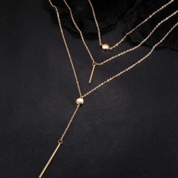 Boho Layered Gold Bar & Circle Choker Necklace NEW - Picture 4 of 4